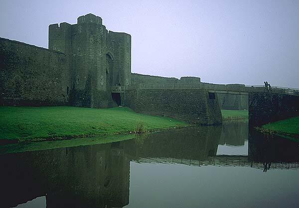 A Welsh Castle<br>Caerphilly, Wales.: Caerphilly, Wales, United Kingdom
: Ruins and Restorations; Lakes.