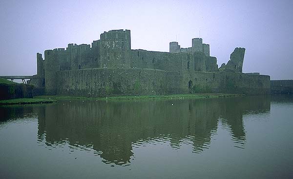 A Welsh Castle<br>Caerphilly, Wales.: Caerphilly, Wales, United Kingdom
: Lakes; Ruins and Restorations.