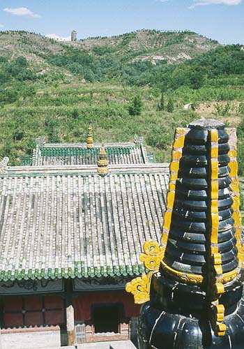 Pule Temple :: Looking up to Hammer Rock<br>Chengde, Hebei Province: Chengde, Hebei, People's Republic of China
: Landscapes; Temples.