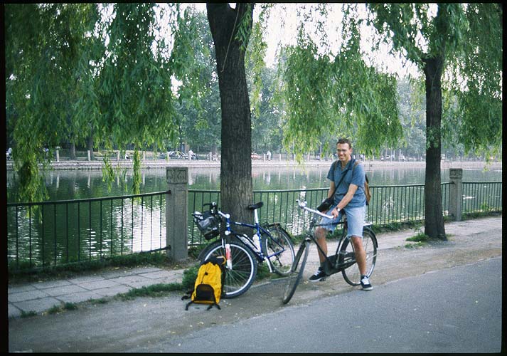 Jirka on his Phoenix bicycle<br><br>Shisha Houhai Lake :: Beijing, China: The City, Beijing, People's Republic of China
: Bicycles; Lakes.